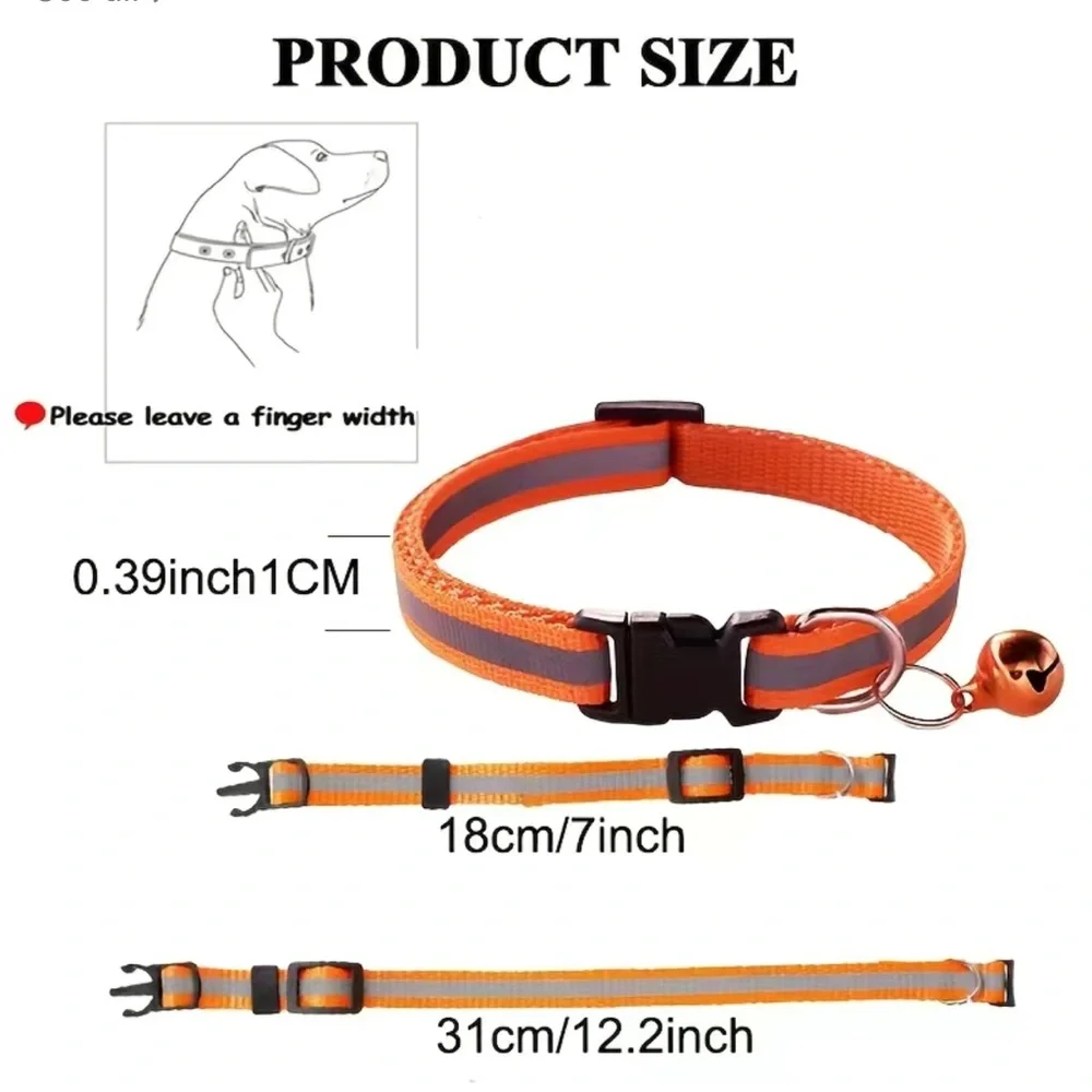 Cat or Small Dog Reflective Adjustable Collar with Bell and Quick Release Buckle